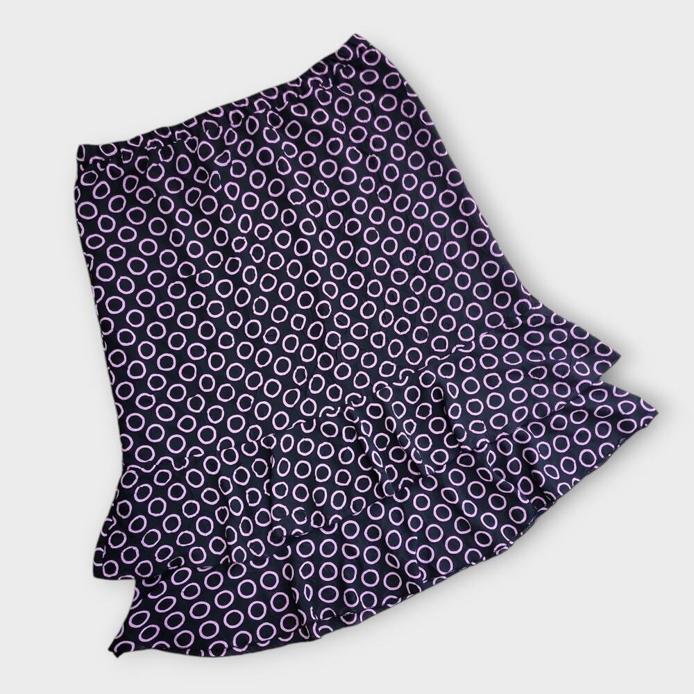 Sag Harbor Skirt Womens Large Black Lavender Polkadot Pull On Ruffle Hem Party